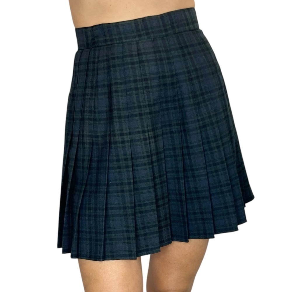 Vintage 90s Y2K green blue plaid pleated mini skirt uniform schoolgirl skirt XS